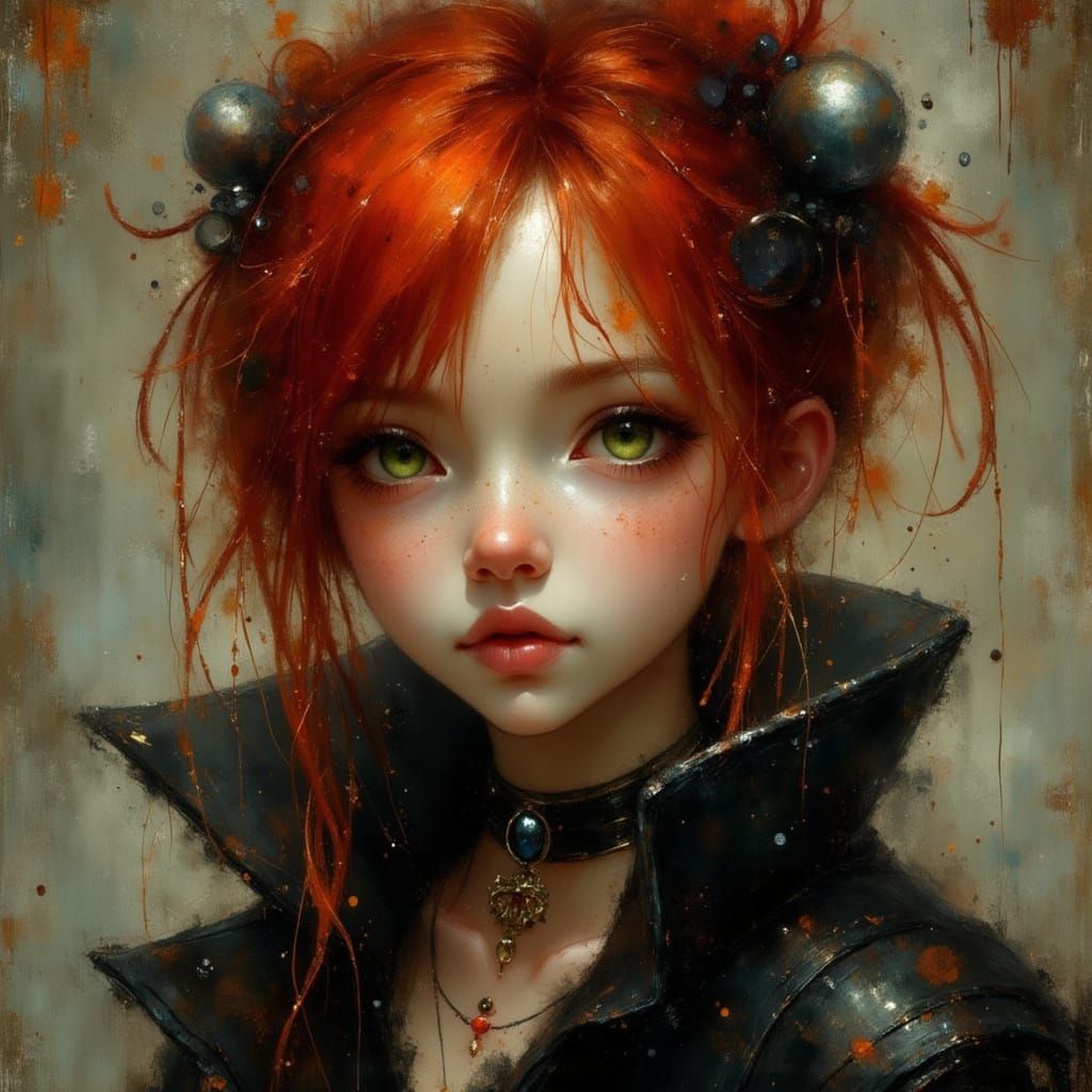 Ethereal Goth Punk Portrait with Red Hair