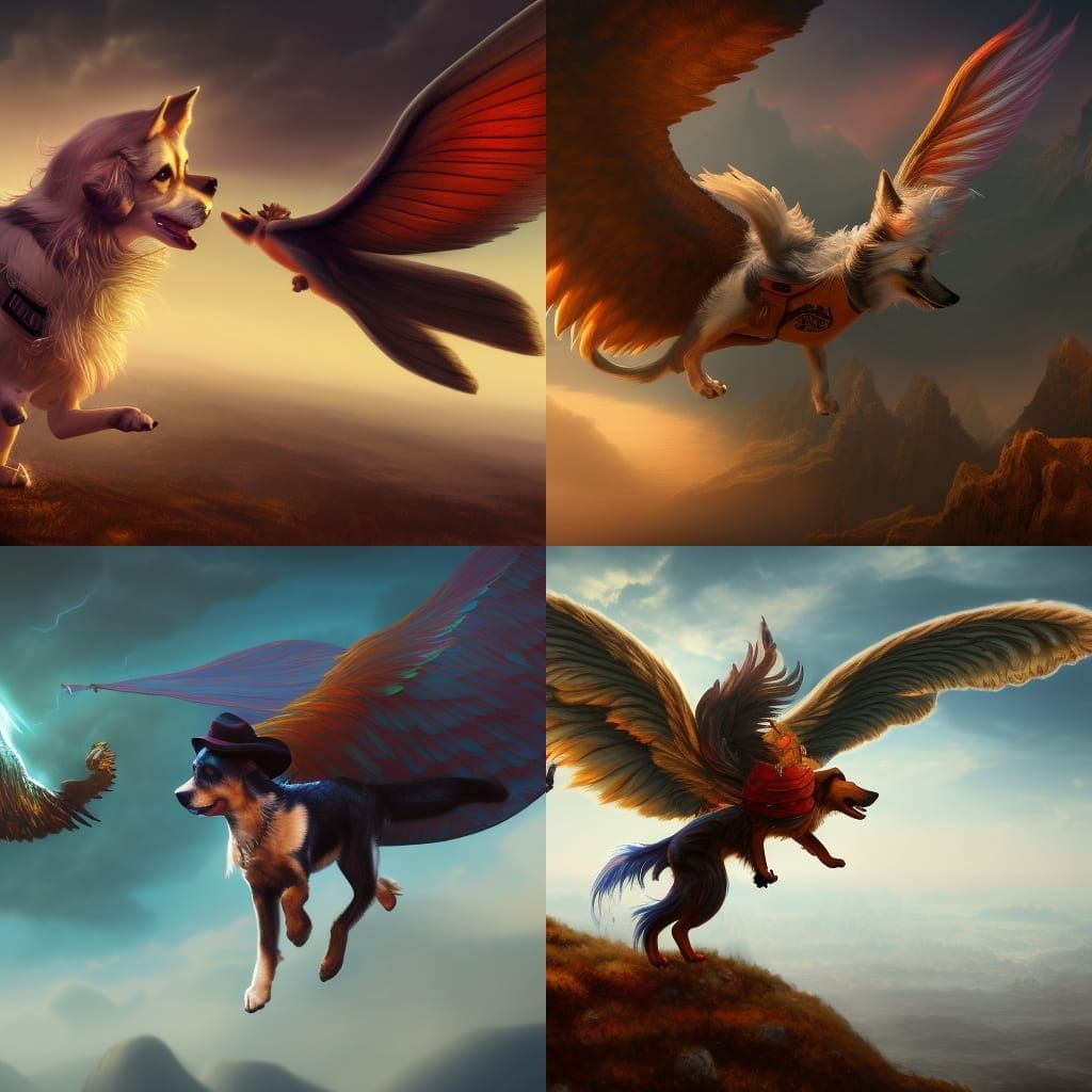 Winged Husky Dog Flying: Fantasy Concept Art