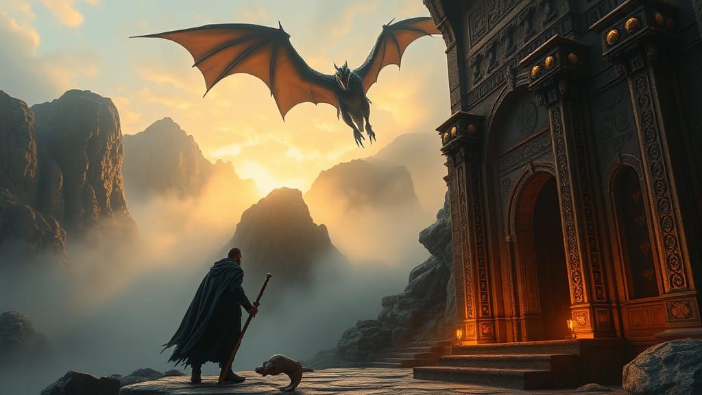 Mystical Warrior Monk in Ancient Mountain Temple