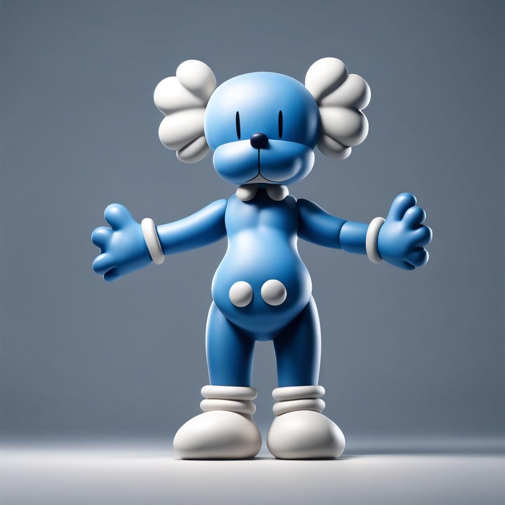 Kaws-Inspired Blue Bear Figure in T-Pose