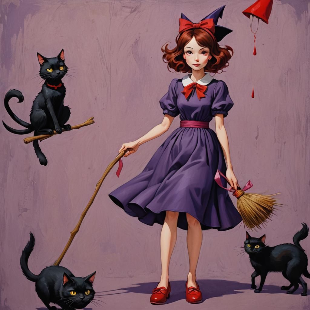Kiki the Witch in Surreal Anime Style