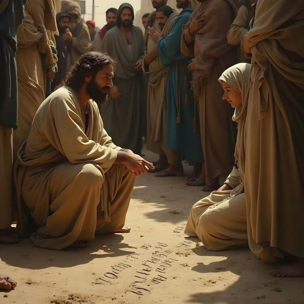 Jesus Writes on the Ground with a Message of Redemption