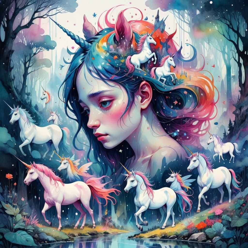 Unicorns in a Vibrant Surreal Fairy Land
