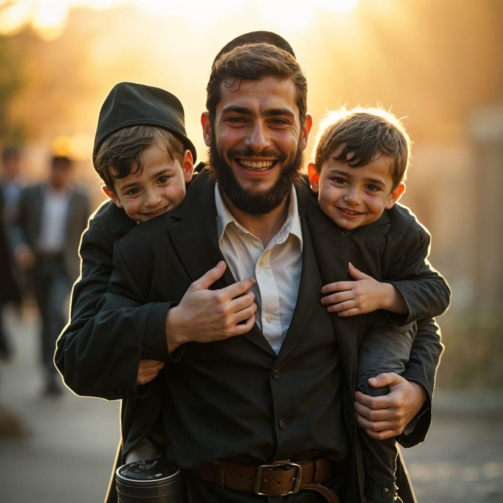 A Young Orthodox Father Cherishes Four Adorable Sons in Gold...