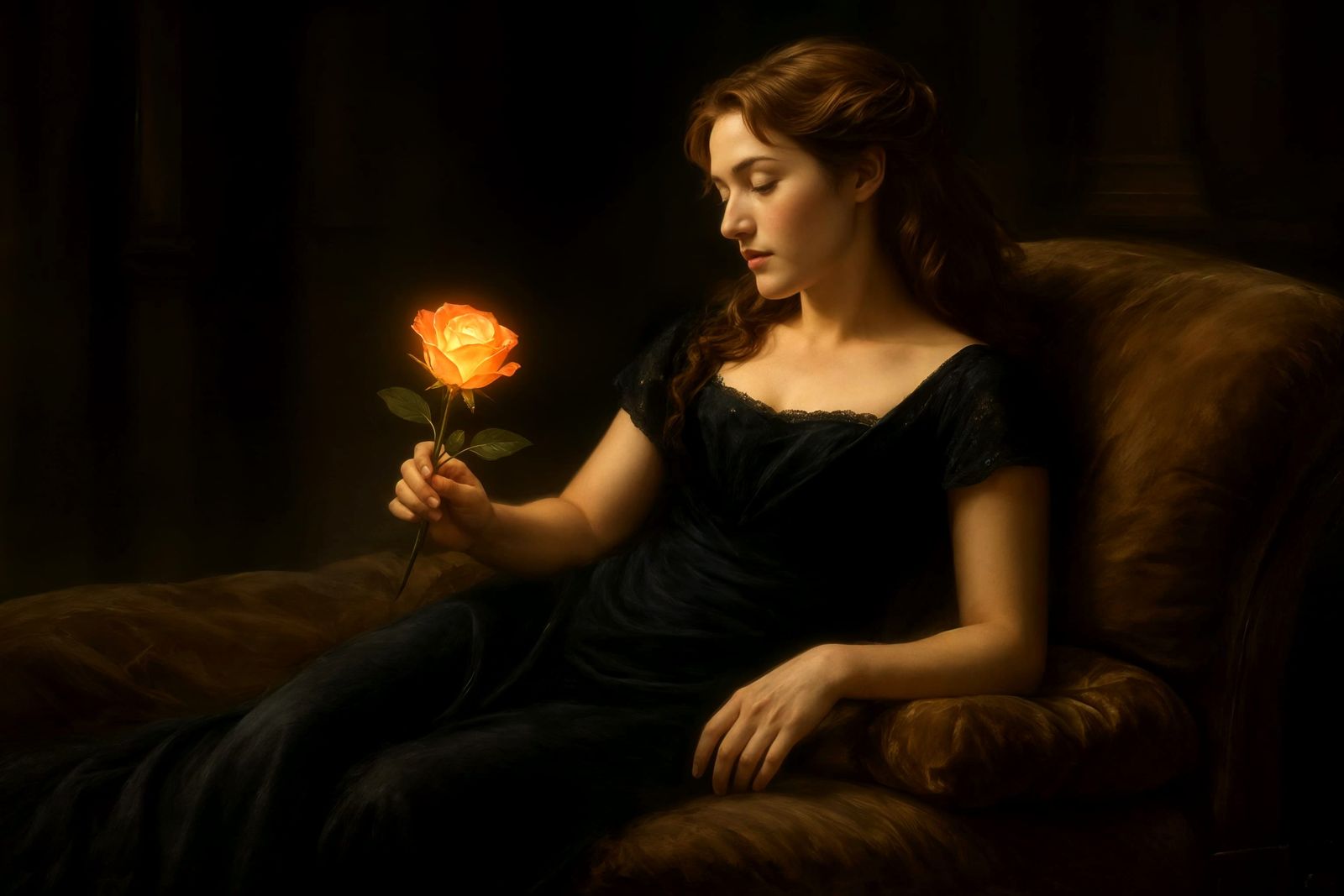 Elegant Woman with Luminescent Rose Portrait