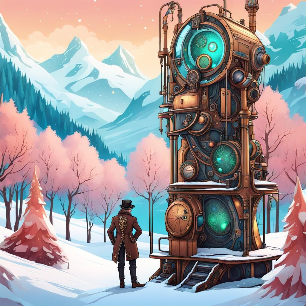 Steampunk Winter Wonderland in Retro Sci-Fi Style