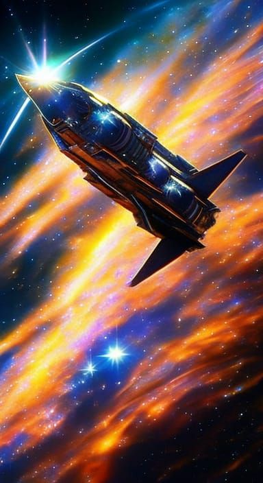 Spaceship Exploring Nebulas in Hyperrealistic Style