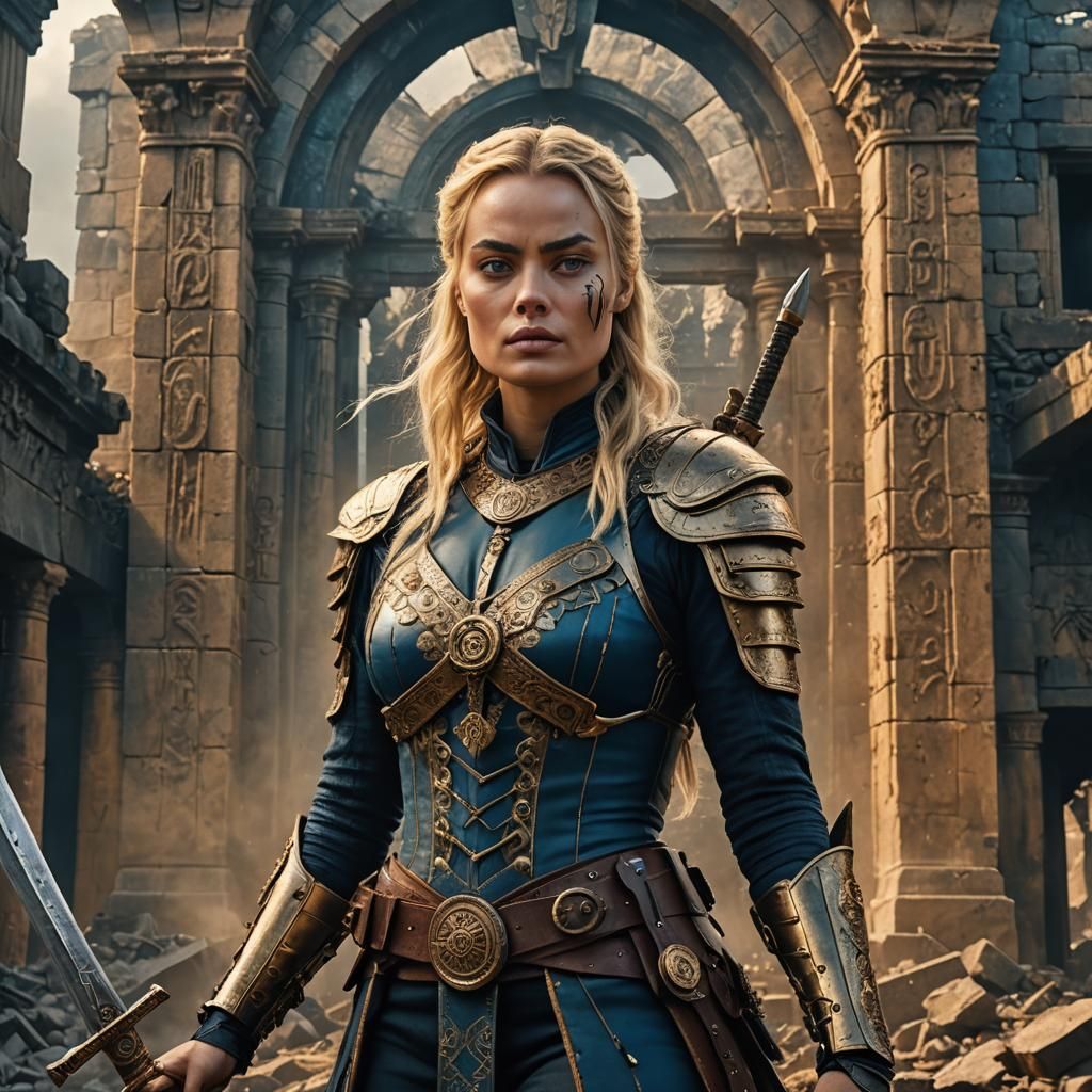 Warrior Woman Portrait in Fantasy Steampunk Style