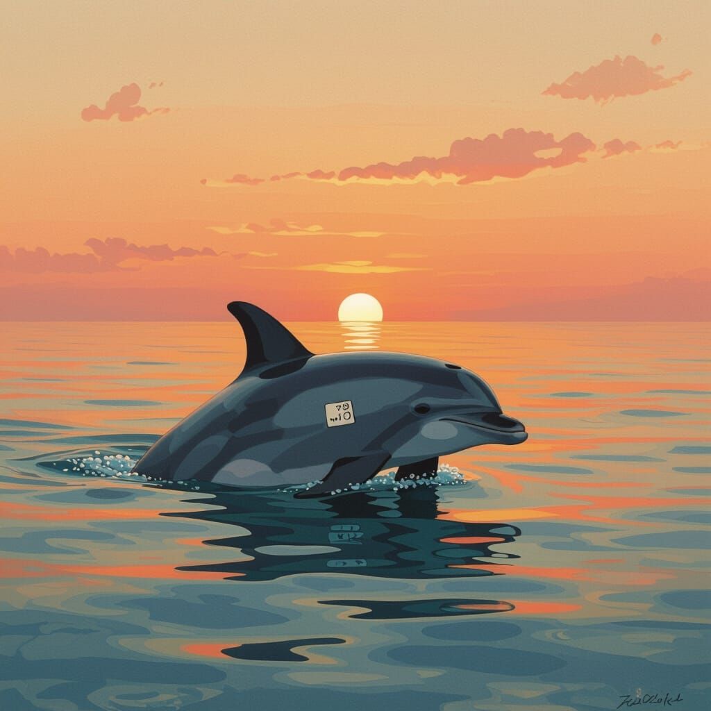 Sad Dolphin in Marine Park at Sunset