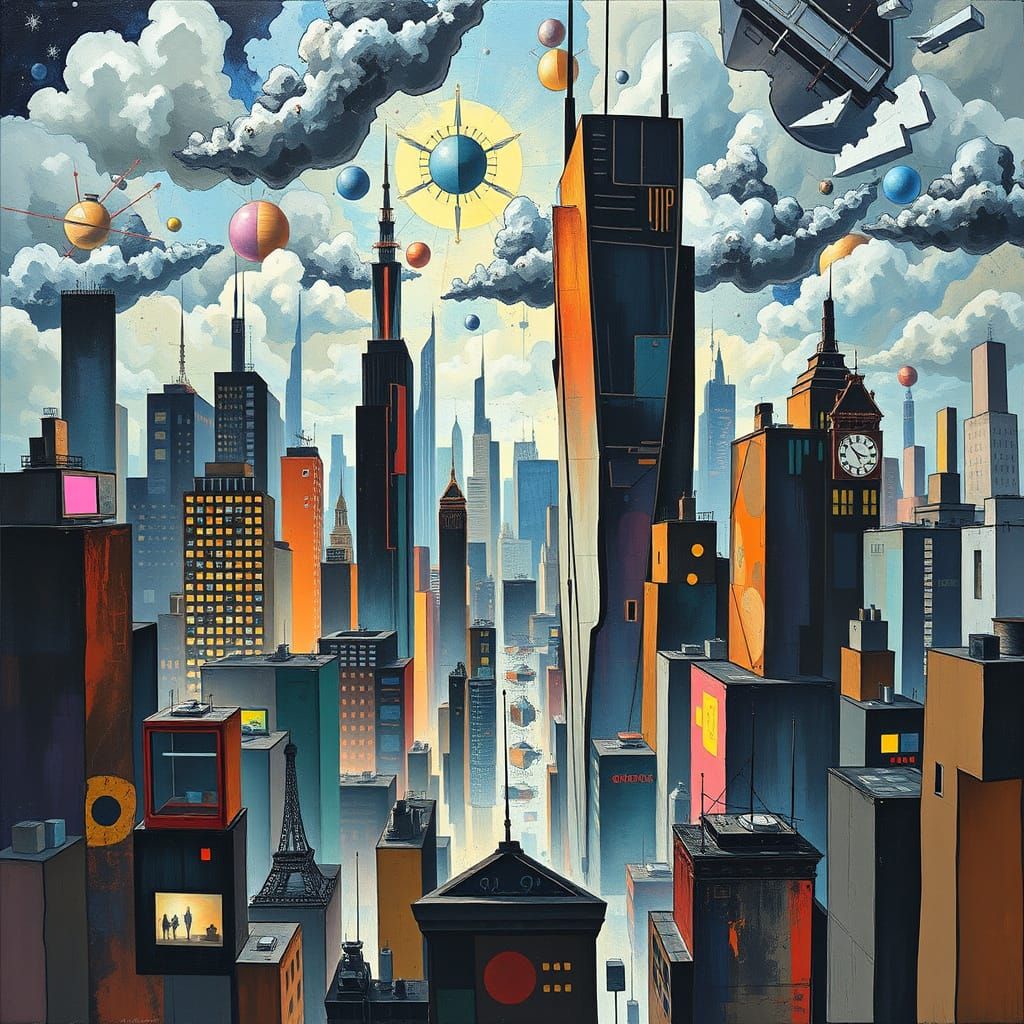 Cubist Cityscape Explodes in Dystopian Synthwave Style