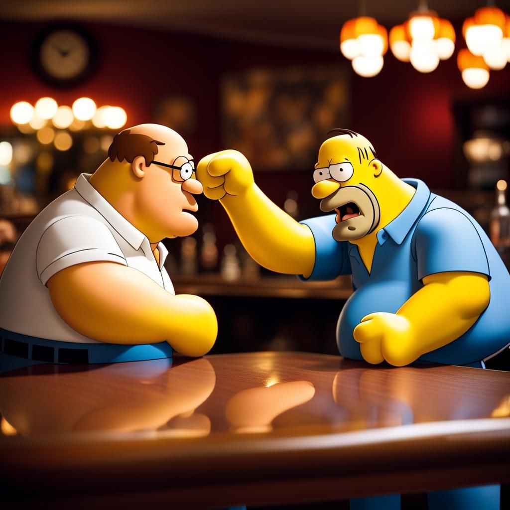 Peter Griffin and Homer Simpson Arm Wrestling Photo