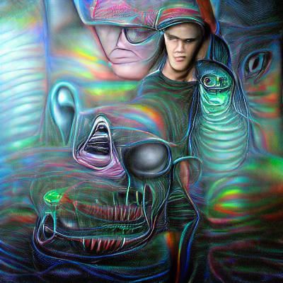 Surreal Nightmare Monster in Abstract Iridescent Style