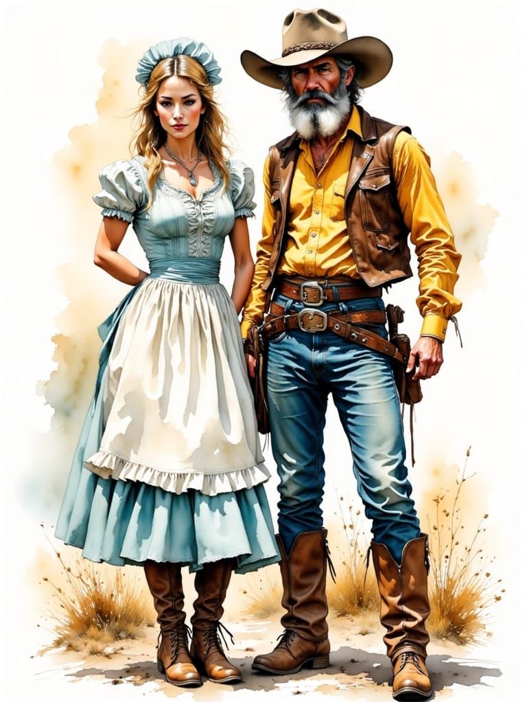 Pin-Up Milkmaid and Cowboy in Retro Ad Style