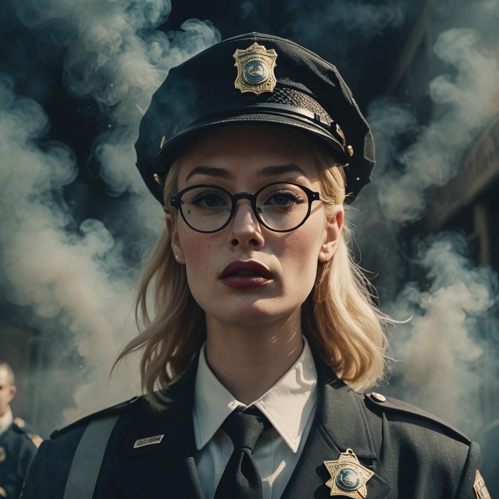 Cinematic Film Still of a Police Officer in Noir Style