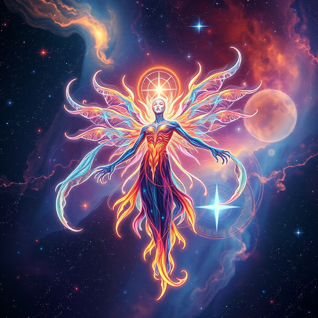 Cosmic Entity in Holographic Astral Illustration