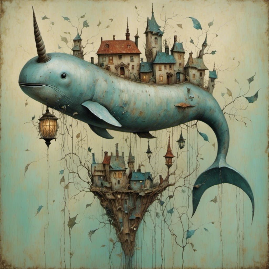 Wooden Texture Narwhal Tusk Whale