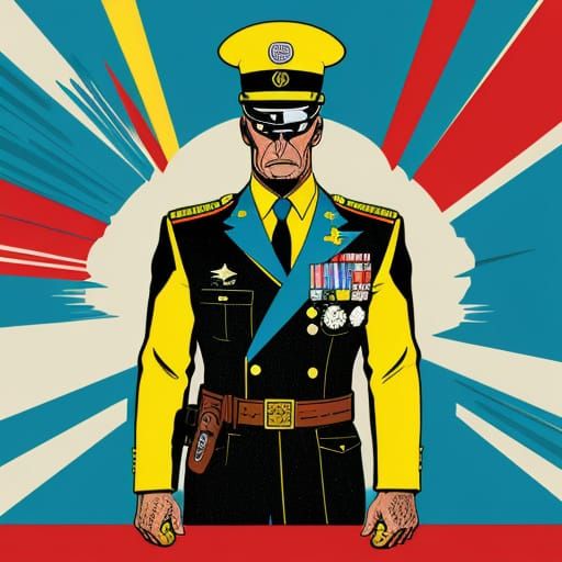 Duck in Military Uniform Woodcut Pop Art