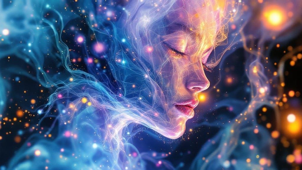 Ethereal Humanoid in Surrealist Double Exposure