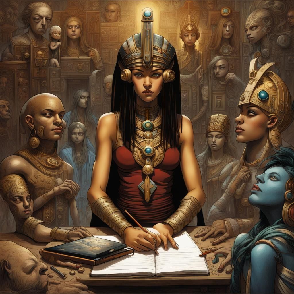 Egyptian Gods Protect Geek Girl in Enki Bilal Style