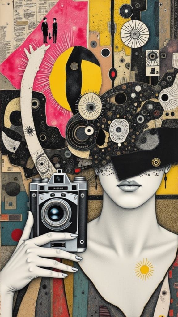 Dada Collage: Woman With Vintage Camera Face