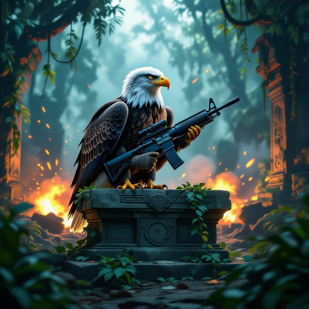 Majestic Eagle with Machine Gun in Jungle Altar
