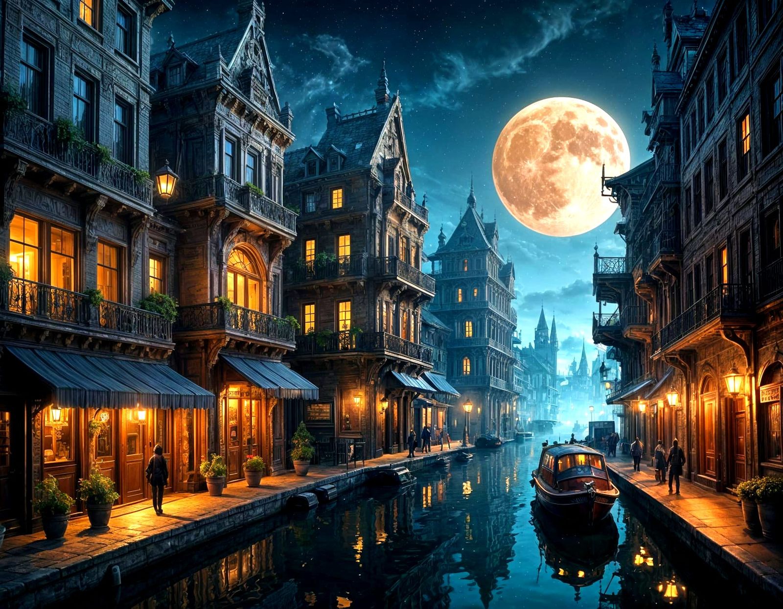 Fantasy City Canal Scene at Night