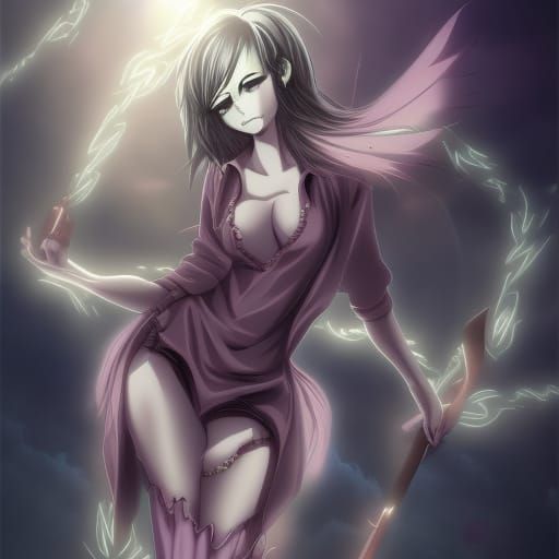 Demonic Anime Woman Charms With Flowers