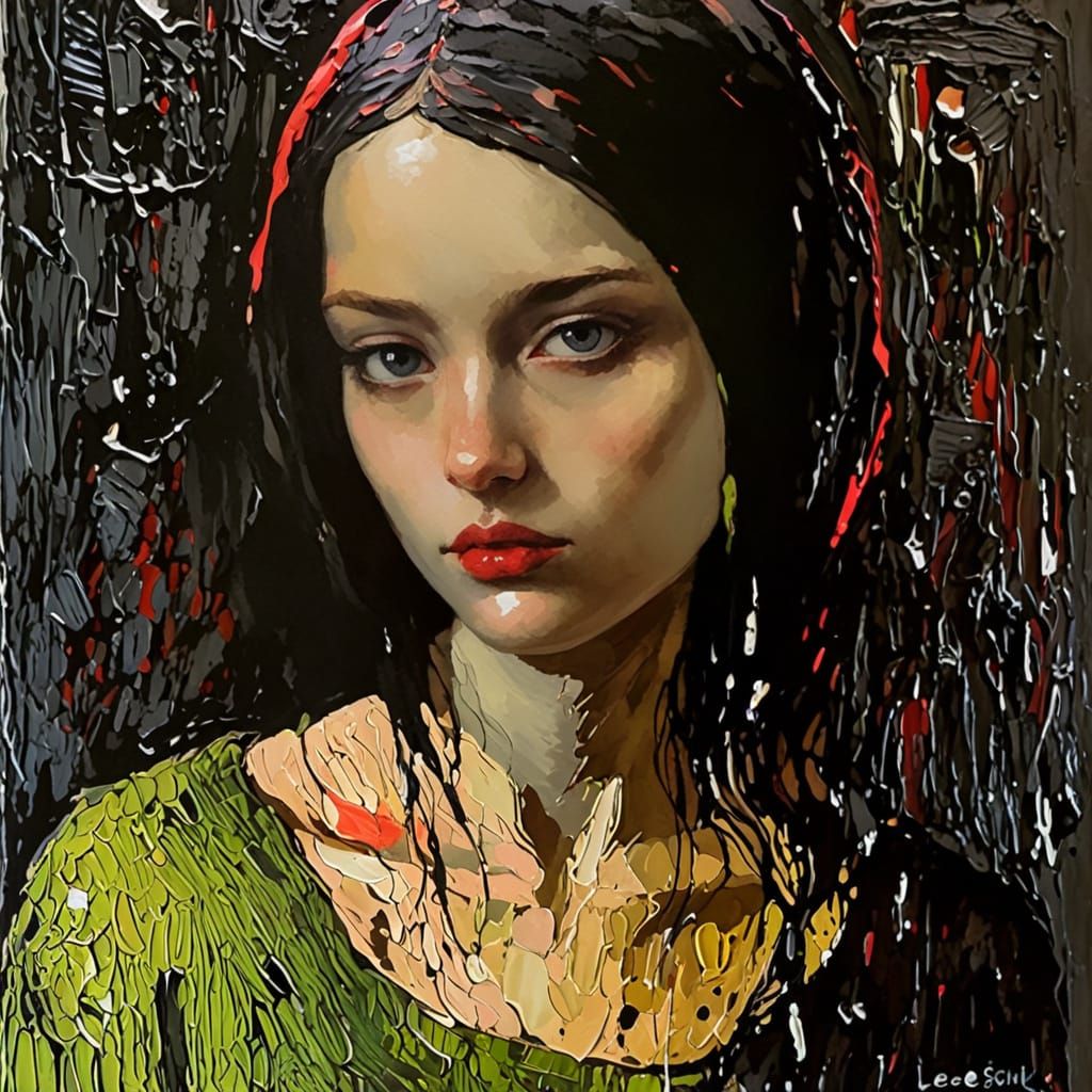 High Contrast Portrait of a Goth Girl in Impasto Style