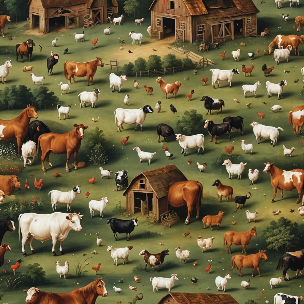 Farm Animals and Barn, Flemish Baroque Style