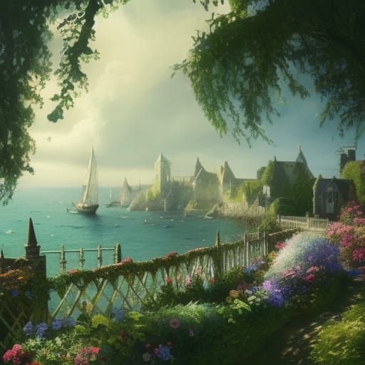 Victorian Seaside Village with Flower Garden