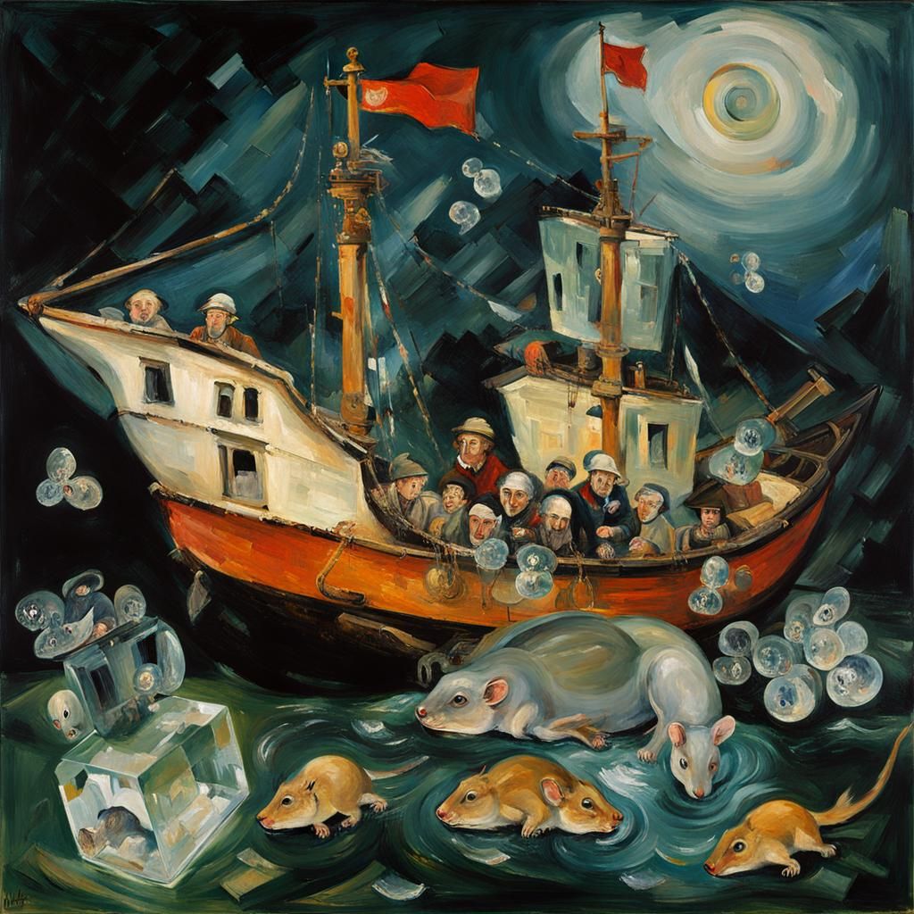 Crystal Ship with Mice: A Crystal Art Still Life