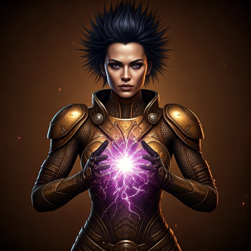 Retro Sci-Fi Warrior with Electric Orb