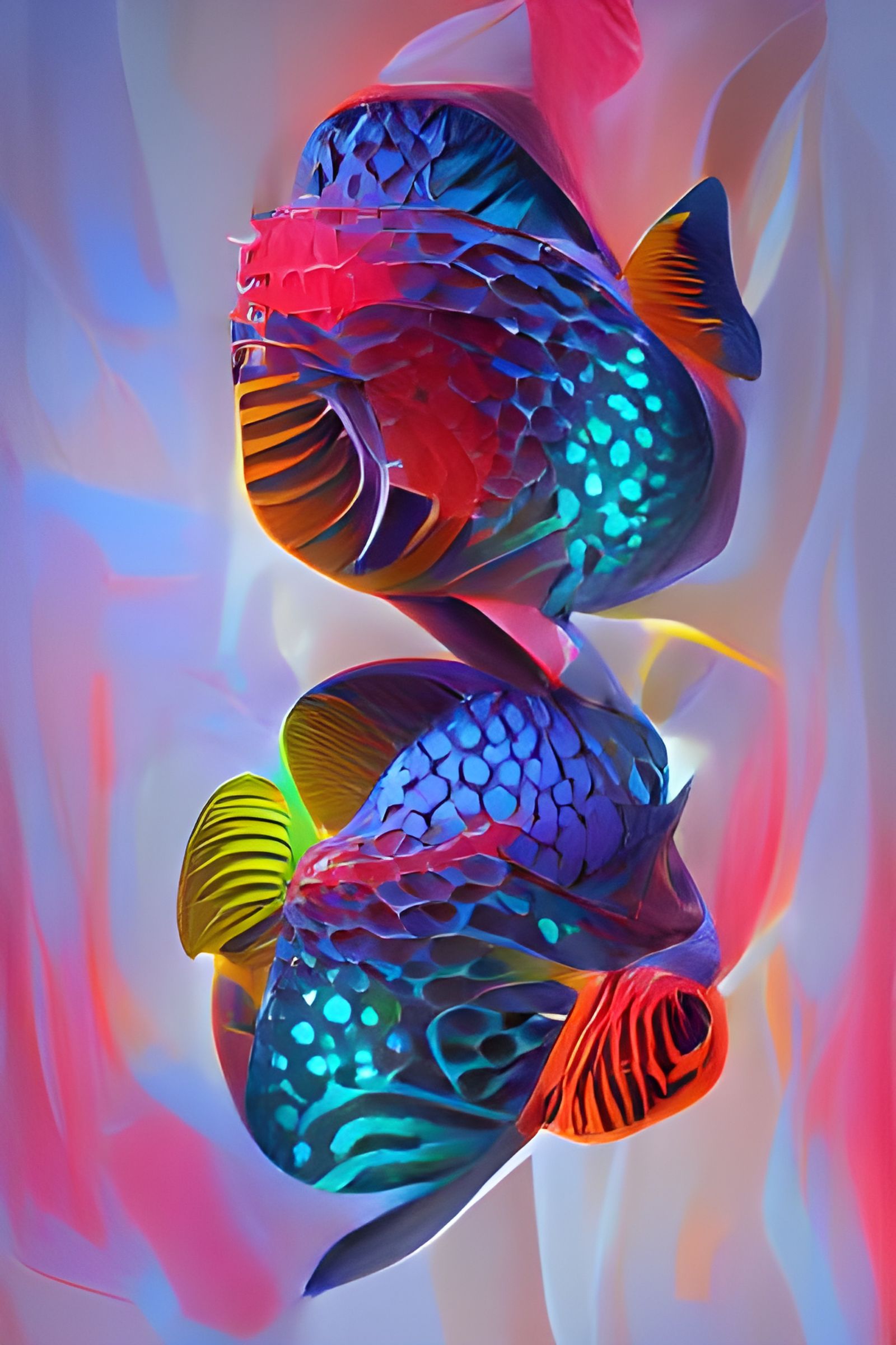 Colorful Tropical Fish in 3D Neon Fantasy Style