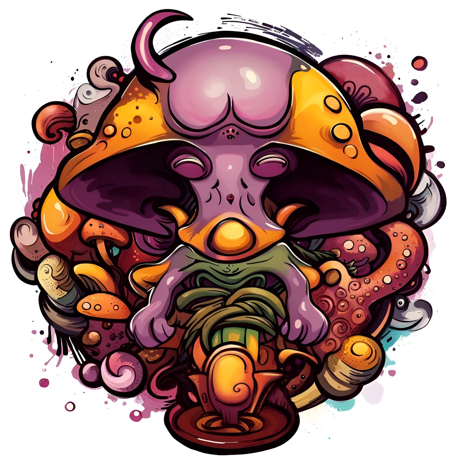 Mushroom Humanoid in Graffiti Street Art Style