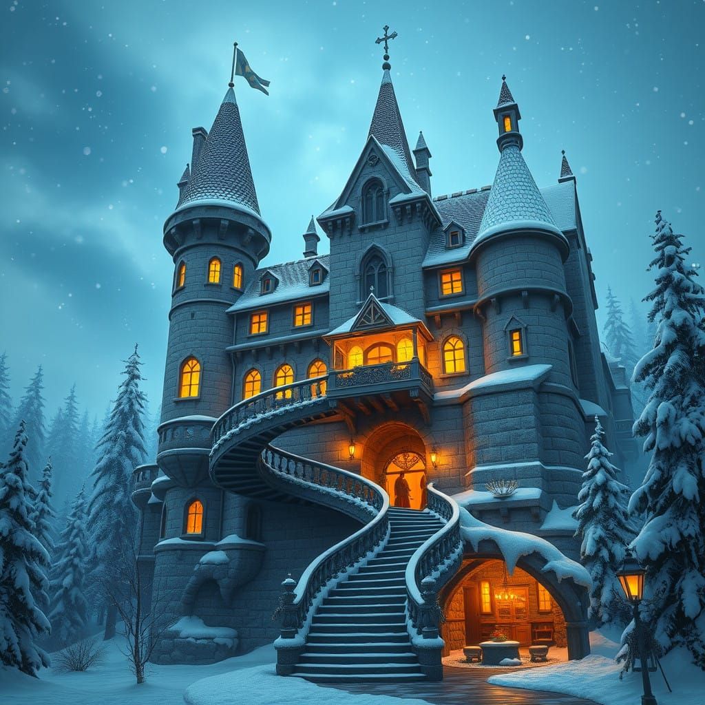 Whimsical Winter Castle in Disney-Inspired Style