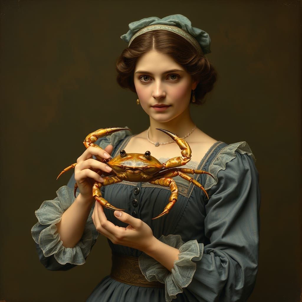 Edwardian Woman Holding a Crab
