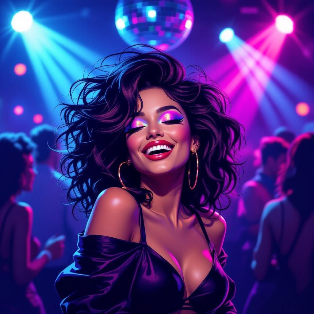 Woman Dancing in Neon 80s Nightclub