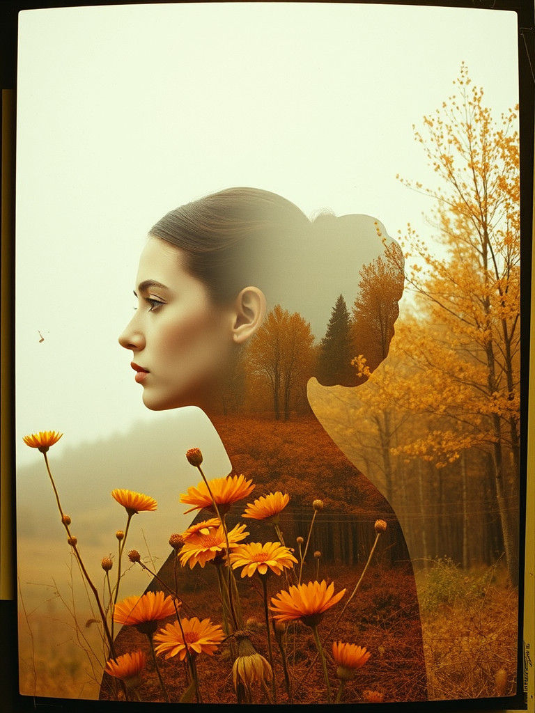 Surreal Autumn Portrait Amidst Minimalist Landscape