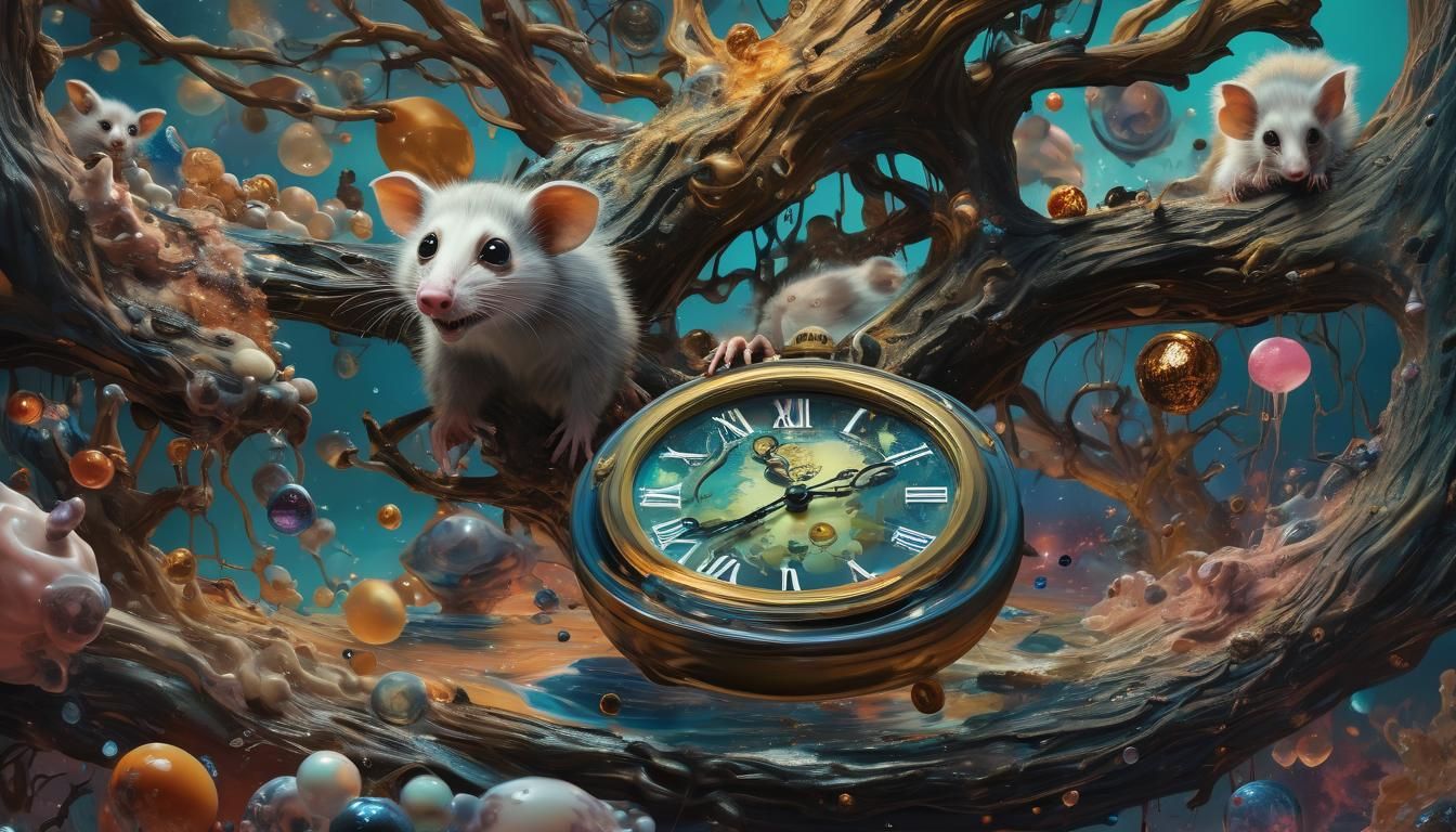 Surreal Alien-Opossum Dreamscape in Oil Paint Style