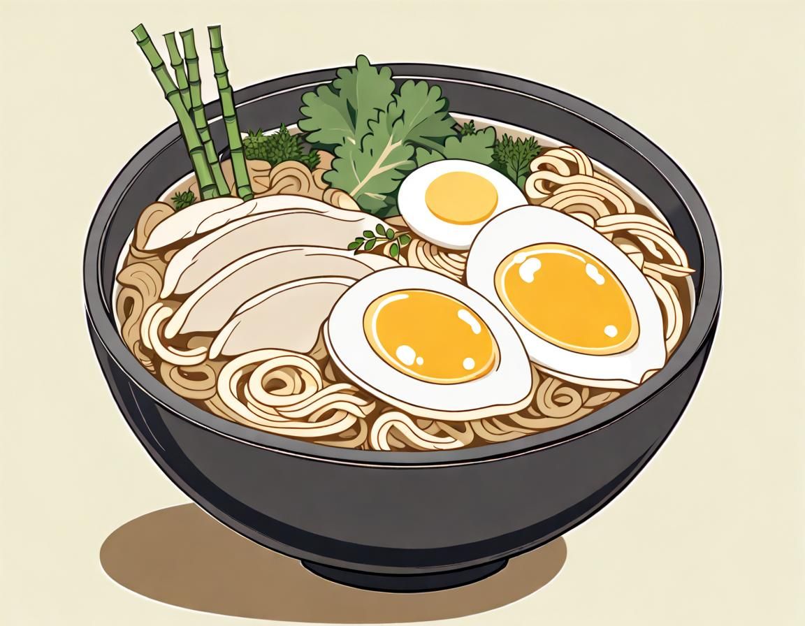 Delicious Chicken Ramen with Egg and Herbs