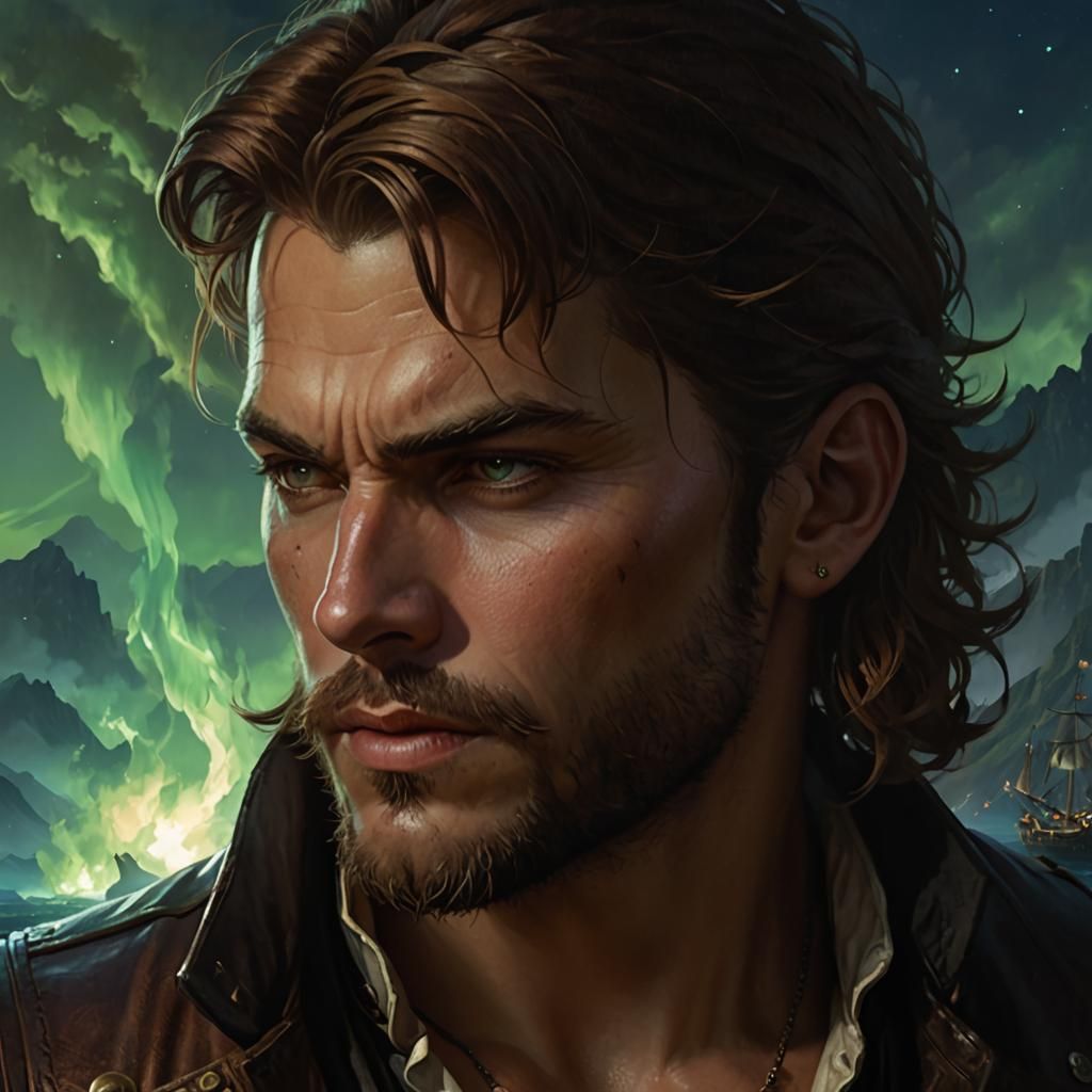 Heroic Pirate in Ethereal Landscape, Cinematic Lighting