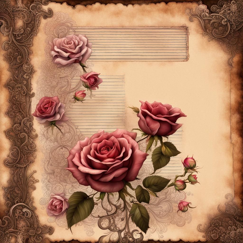 Vintage Roses with Dew Drops and Steampunk Elements