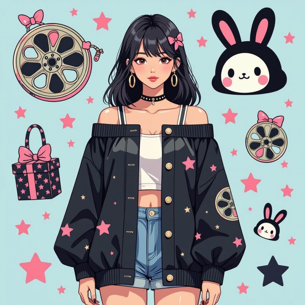 Whimsical Film-Inspired Jacket with Cartoon Accents