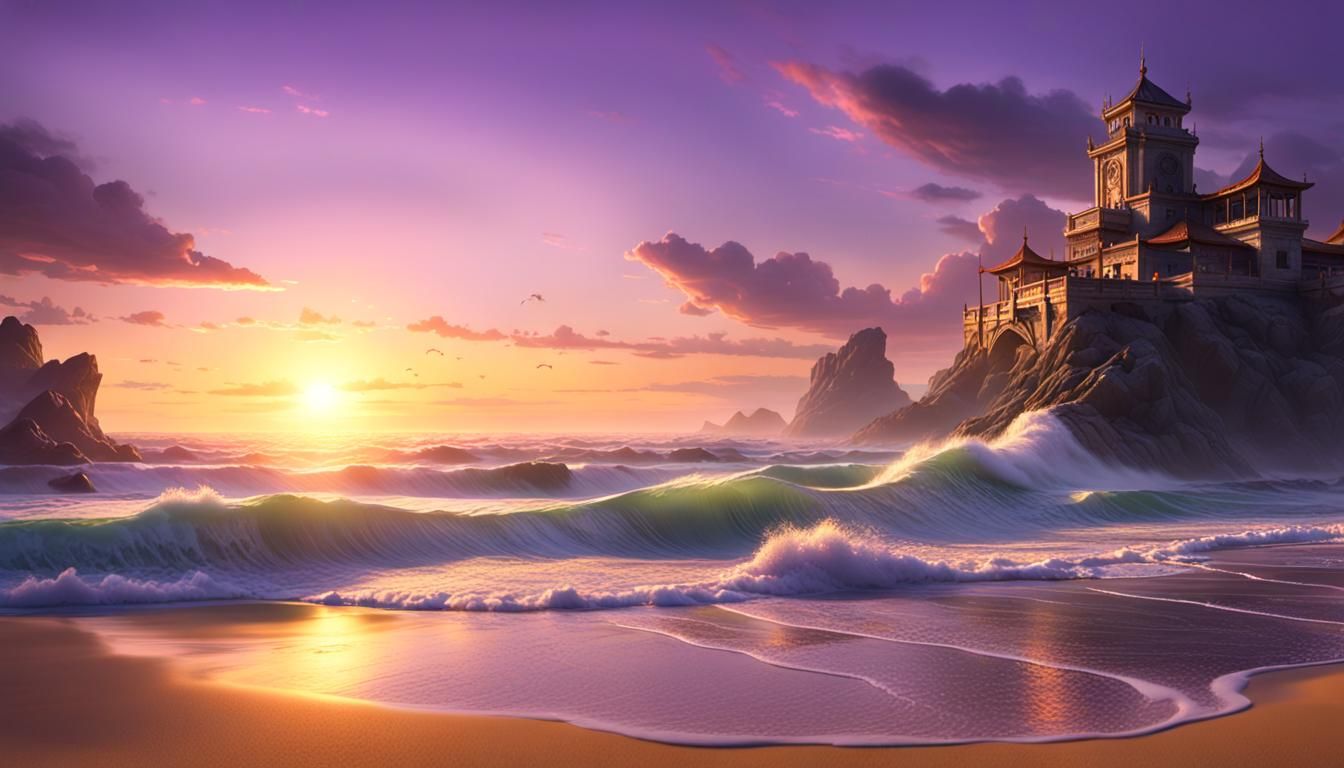 Beach at Sunrise: Dark Fantasy Concept Art