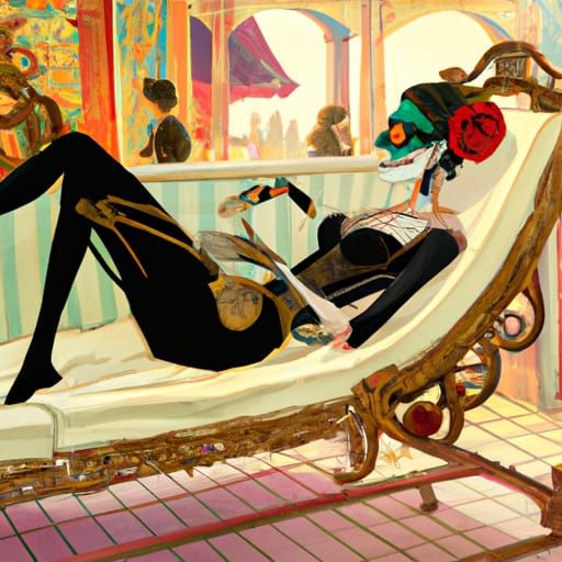 Elegant Skeleton Lady in Bohemian Interior