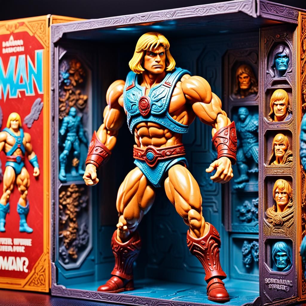 He-Man Action Figure in Box: Hyperrealistic Detail