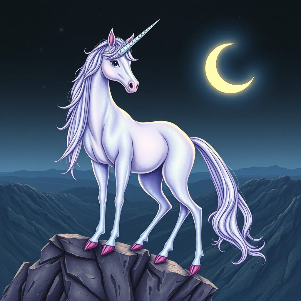 Moonlit Unicorn on Cliffside