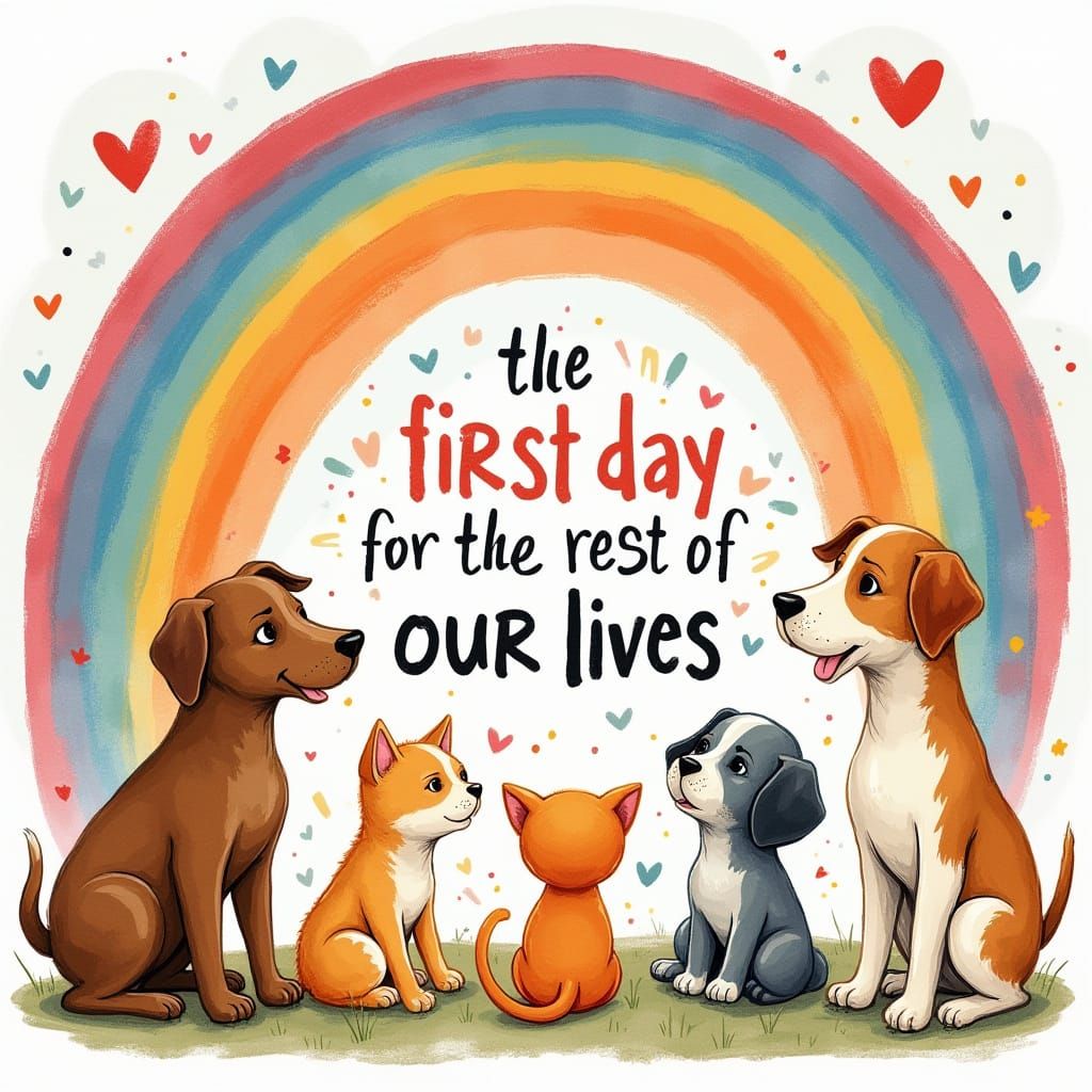 Rainbow of Playful Pets in Whimsical Style