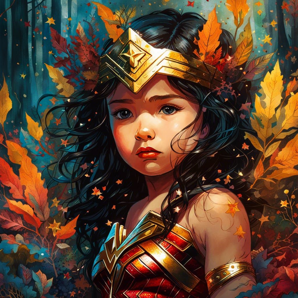 Baby Wonder Woman Portrait in Watercolor Style