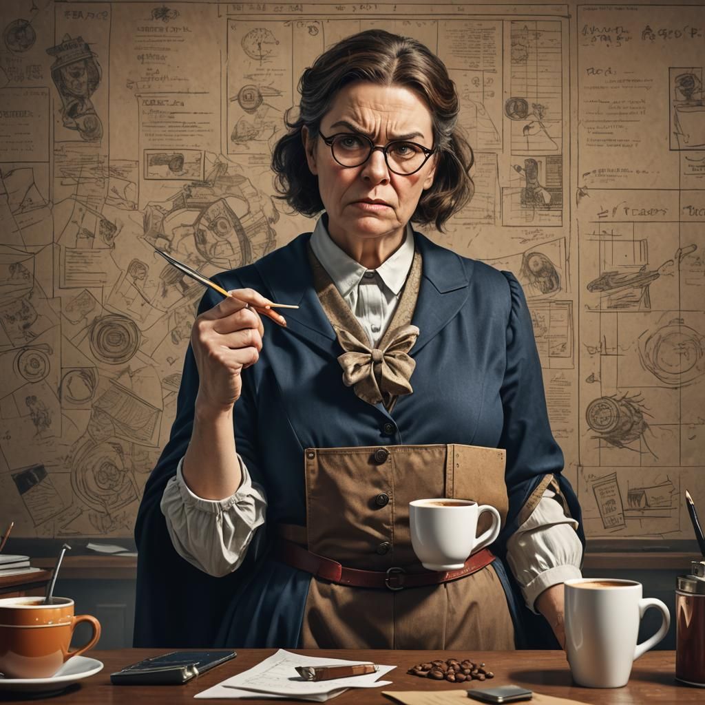 Angry Teacher with Coffee: Detailed Matte Painting